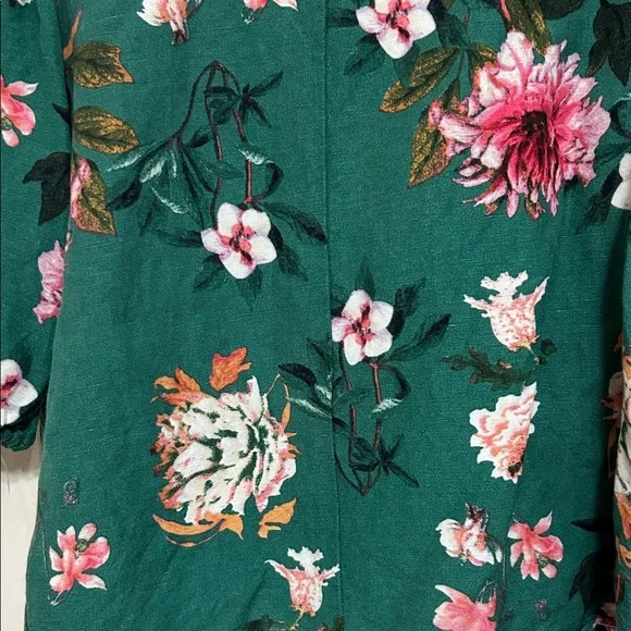 Grace Elements Green Floral Blouse Pink and White Blooms Grommets on Sleeves S - Picture 10 of 12